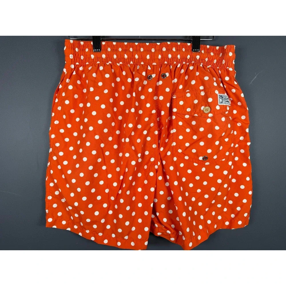 Polo Ralph Lauren Mens Small Orange Polka Dot Lined Swim Trunks Shorts